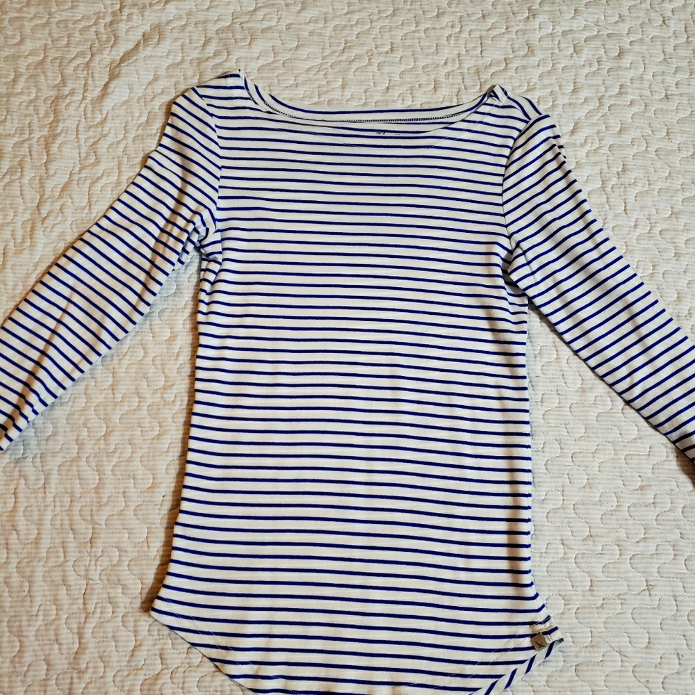Boat Neck Striped 3Q Sleeve Blouse